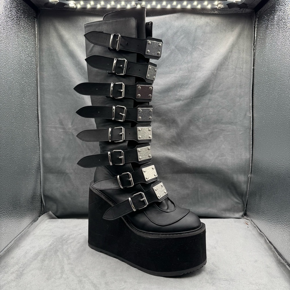 Demonia Swing-815 Knee High Platform Wedge Boots … - image 1